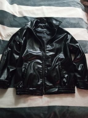 Source Unknown Black Faux Leather Bomber Jacket